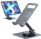 pjp electronics Tablet Stand, Aluminum Adjustable and Foldable Swivel Desktop Tablet Holder with 360 Degree Rotating Base, Cradle Stand For iPad/iPad Pro/Air, iPhone, Galaxy, Switch, Phones (Grey)