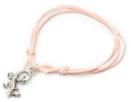 Miniblings Gecko Armband Anhänger Glücksarmband Echse rosa verstellbar Sternchen silber - Handmade Modeschmuck - Damen Mädchen Bettelarmband