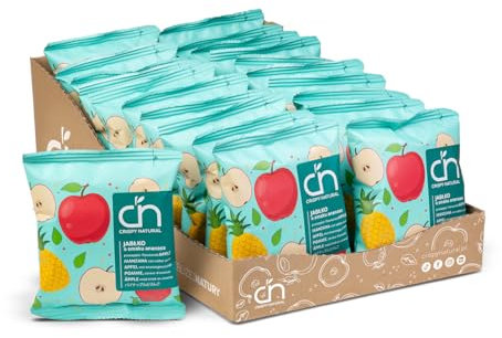 Crispy Natural Manzana Chips con Sabor a Piña 24x18 g. Frutas Deshidratadas Naturalmente. Snack Saludable Sin Azúcar Añadido, Sin Gluten. Fuente de Fibra.