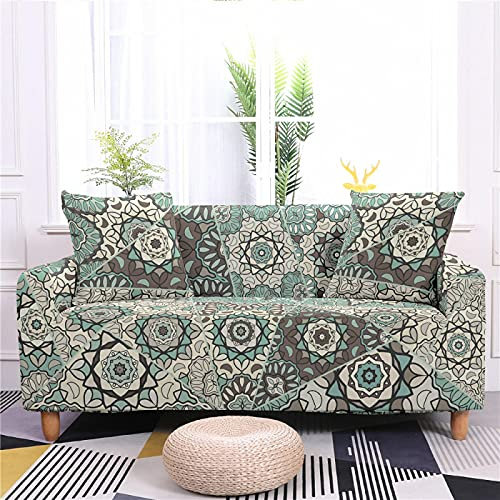 Sofaschoner Dreieckiger Mandala Cyan Sofaüberwurf Weich Spandex Sofaschoner Rutschfest Couch Überwurf Waschbare Sofa Überzug Sofabezug mit Elastischen Riemen Sofabezug L Form Universelle 3 Sitzer
