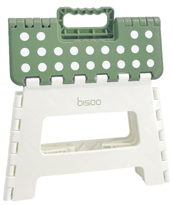 Bisoo Tabouret Pliant - Marche Pied Enfant - Tabouret Pliable Portable en Plastique - Marche Pied Pliable pour Salle de Bains et Cuisine - Sûr et Pratique pour Filles & Garçons - 22 cm Olive