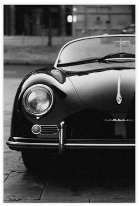 EMIGOS Poster auf Leinwand, Motiv: Old Vintage Porsche, Schwarz und Weiß, Schlafzimmer, Dekoration, Sport, Landschaft, Büro, Raumdekoration, Geschenk, ungerahmt, 30 x 45 cm