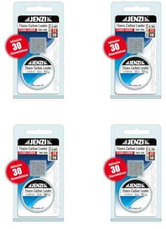 DEGA Jenzi Fluorocarbon Vorfachschnur 10m inkl. 30 Klemm-Hülsen 0,40mm-0,70mm