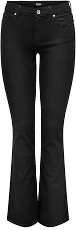 ONLY Onlblush Mid Flared DNM Rea2343 Noos, Jean Noir, XS / 30L Femme