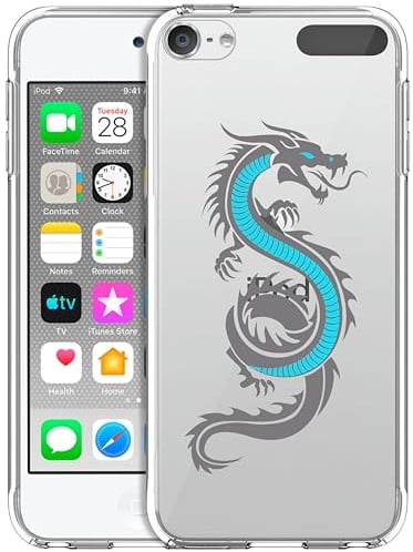 GlamCase Schutzhülle für iPod Touch 7. / 6. / 5. Generation, transparent, Drachen-Druck, schmal, flexibel, transparent, stoßfest, Designer-Schutzhülle für iPod Touch 7/6/5