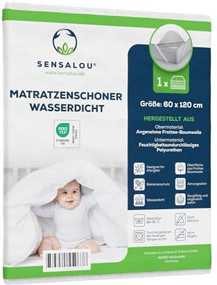 Sensalou Matratzenschoner wasserdicht 60x120 cm – Matratzenschutz Auflage für Baby Beistellbett und Kinderbett klein– wasserdichte Nässeschutz Unterlage, Oeko-TEX Zertifiziert, waschbar