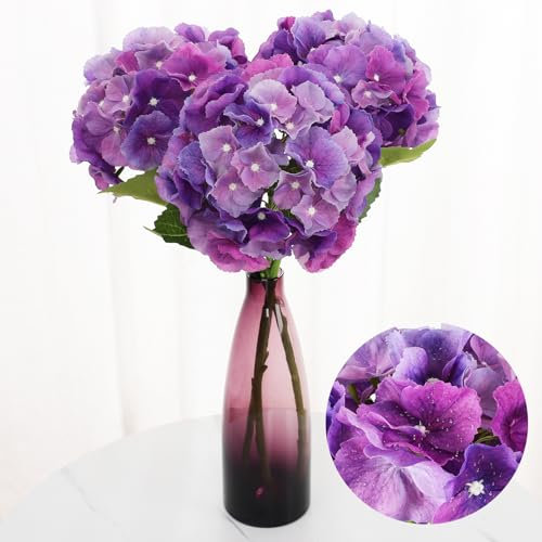 Avoeco Künstliche Hortensien, 53,3 cm, große Hortensien, lebensechte künstliche blaue Hortensien, künstliche Hortensien, perfekt für Heimdekoration, Hochzeit, Party, Tafelaufsatz (lila)