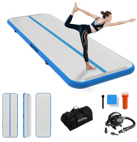 Aufblasbare Tumbling Matte,3m Blau Air Matte Tumble Track Turnmatte Gymnastikmatte mit Luftpumpe für Zuhauseg/Taumel/Cheerleading/Wasser