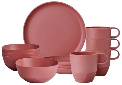 Mepal Frühstücks-Set 12-teilig Silueta Becher (300 ml), Teller (23 cm) und Schalen (750 ml) Outdoor-Geschirr für 4 Personen Spülmaschinen- und mikrowellenfest Kunststoff (PET) Vivid Mauve