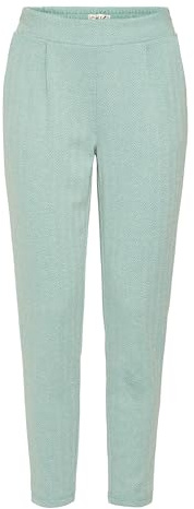 ICHI IHKATE Jacquard Damen Hose Stoffhose mit Eingrifftaschen Paspeltaschen Gummizug leicht elastisch Regular fit, Größe:L, Farbe:Beryl Green/Almond Herringbone (204260)