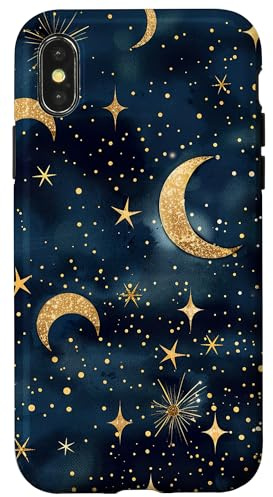Aesthetic Celestial Magic Moons And Stars Blue Pattern Art Case for iPhone X/XS
