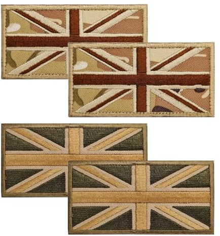 TYGFRT 4 Pieces of British Flag Patches, Flag Pattern Patches, Patch Badges, Flag Patch Patches, Very Suitable for Backpacks and Clothing Patches (Camouflage Color, Green)