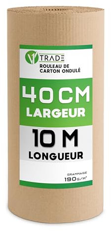 V1 TRADE Rouleau de carton ondulé 40 cm x 10 m - Carton ondulé 190 g/m² - Matériau d'emballage pour une expédition et un stockage sûrs - Respectueux de l'environnement et recyclable