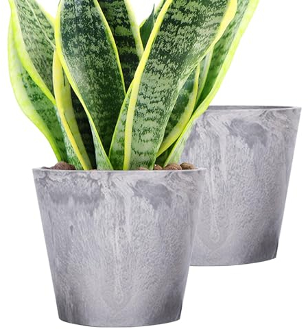 Moxeupon Lot de 2 pots de fleurs pour l'intérieur, avec effet marbre, réutilisables, modernes, structure en marbre, décoration de vase artistique pour l'intérieur et l'extérieur