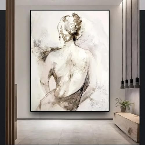 LZJAGXX Abstrakte Leinwand-Wandkunst, Mädchen, Frau, sexy, nackter Rücken, Gemälde, Schwarz-Weiß-Bild, Poster und Drucke für Wohnzimmer-Dekor, 60 x 90 cm, rahmenlos