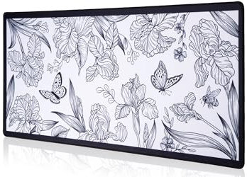 Black Large Extended Mouse Pad, Beautiful Flowers Plants, Waterproof Mouse Mat for Home and Office, Gaming Mousepad Laptop Keyboard Mat with Non-Slip Base, Stitched Edges (35.4x15.7x0.12)