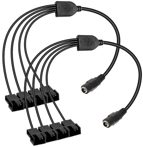 Guuzi DC a 4 Pin/3 Pin Ventilador de PC, DC 5.5mm x 2.1mm Hembra Conector a 4 Vías 3/4 Pin Macho Cable Convertidor de Energía para Ventilador de Caja de PC para Fuente 12V Ventilador (paquete de 2)