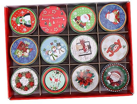 KOMBIUDA 12 Pz Scatola Di Caramelle in Latta Barattoli Di Natale Scatola Per Biscotti Di Natale Barattoli Di Conservazione Con Coperchio Contenitori Di Latta Natalizi Mini Caramelle
