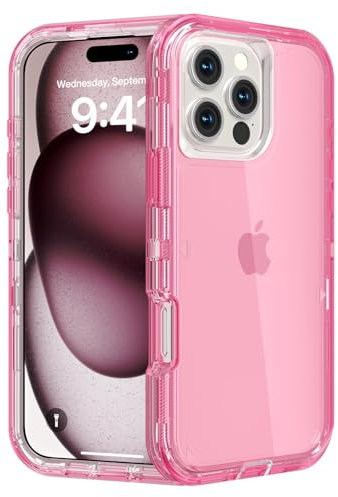 Follaroma for iPhone 16 Pro Max Case, Heavy Duty Shockproof Protection Phone Cases, Durable 2-Layer Transparent Protective Cover Compatible with iPhone 16 ProMax (6.9 inch), Crystal Pink