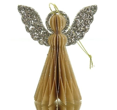 Kaemingk Weihnachtsengel Sandfarben mit Glitterflügeln faltbar 8 cm - Papier