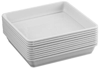 Theaque Sottovaso quadrato per piante, confezione da 10 vassoi per piante da 15 cm, in plastica resistente, per interni ed esterni, vassoio antigoccia per piante senza fori (bianco, 15 x 15 x 2,80 cm)