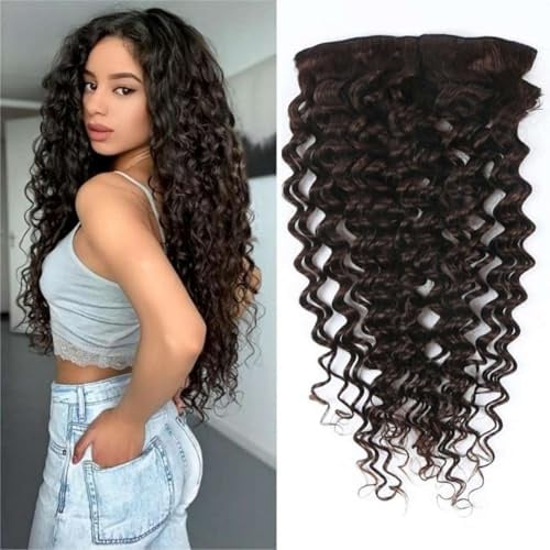 Unipearl Deep Curly Clip in Extensions Echthaar,55cm 22 Zoll 8PCS 120g #2 Braun Haarverlängerung für Frauen Water Wave Remy Hair Extensions Clip in