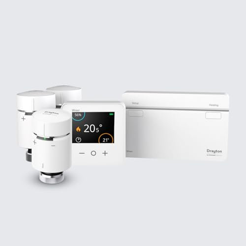 Wiser By Drayton Smart Thermostat Heating Kit Thermostat Kit 1 with 3 x Smart Radiator Thermostat TRV – Heating for Combi Boiler Complete Heating Control from Anywhere DIY Install