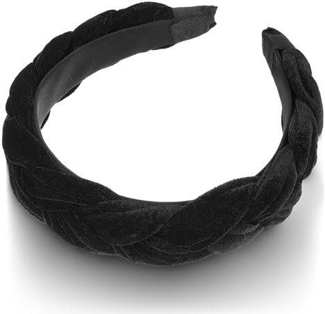 GEEHUA Bandeau en velours tressé noir, large bandeau tressé pour femme, bandeau en velours doux antidérapant, couleur unie, sans dents, cerceau épais