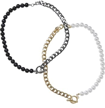 Urban Classics Unisex Half Pearl Exchangable Necklace 2-Pack gold/gunmetal, one size