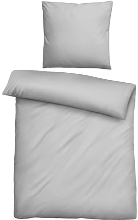 biberna Premium Tencel Bettwäsche Garnitur 135x200 cm grau | 100% Lyocell | pflegeleicht, weich, glatt, temperaturregulierend | Reißverschluss | Sommerbettwäsche aus Eukalyptus | Uni | Modell 0470500
