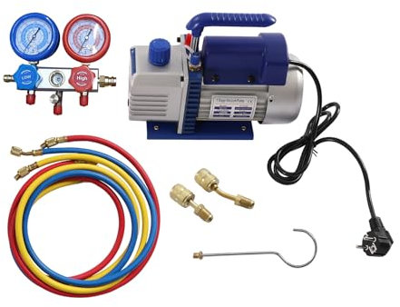 Pompa per vuoto e manometro, set da 1/4 HP, 1 stadio, pompa a bassa pressione, 180 W, per auto e condizionatori, 3CFM, silenziosa, < 65 db