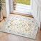 TOPICK Doormat 60x90 cm Washable Indoor Soft Entryway Rug Traditional Floral Carpet Chenille Mat Accent Rug Lightweight Non Slip Bathroom Kitchen Living Room Bedroom Beige Blue