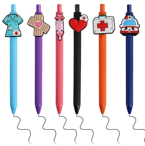 QTMMC 6 Pcs Cute Nurse Pens Funny Nursing Pens 1.0mm Retractable Ballpoint