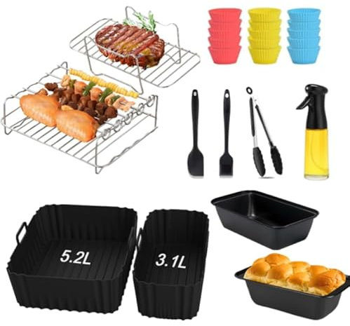 25Pcs Accessoires pour Air Fryer, Moule Silicone Air Fryer pour Philips Airfryer Dual Basket 3000 Series, Moulinex Easy Fry Dual 5,2/3,1L, Lakeland 5L/3L, Silicone Friteuse à Air Chaud Accessoires
