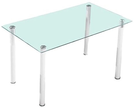 Shiito | Modelo LIDER | JC - Mesa de Comedor | Mueble Moderno de Salón | Tapa de Cristal Transparente con Patas de Metal Blancas | 120x180 cm