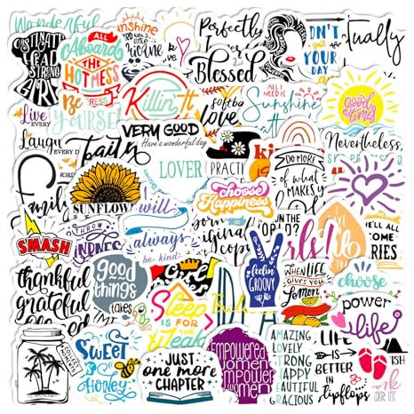 50 Stück Sticker Sprüche,Wasserdicht Inspirierende Aufkleber Set,Schöne Ansprechende Motivationssticker,Mental Health Sticker,Positive Aufkleber Sprüche,für Scrapbooking,Wasserflaschen,Buch,Laptop