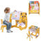 Vinteky Kindertisch mit Kinderstühlen 3 in 1 Staffelei, Kinderbibliothek, verstellbar, Radiergummi und DREI Marker, Buchstabenmagnet, Doppelseitige Magnettafel, Kinder 1-5 Jahre (Gelb)
