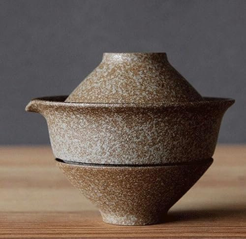 Gohobi Handgefertigtes Gaiwan-Reise-Teeservice aus Keramik, tragbares Gongfu-Teekanne und Tassen-Set – japanisch-chinesischer Stil für unterwegs, Tee-Geschenkset (3 Farben) (weiß/braun)