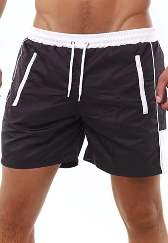 Reslad Badehose Herren Schnelltrocknend - Männer Badeshorts mit Reißverschluss Taschen Kurze Shorts für Strand & Surfer I Ideal als Schwimmhose & Badehosen RS-5015 Schwarz-Weiß XL
