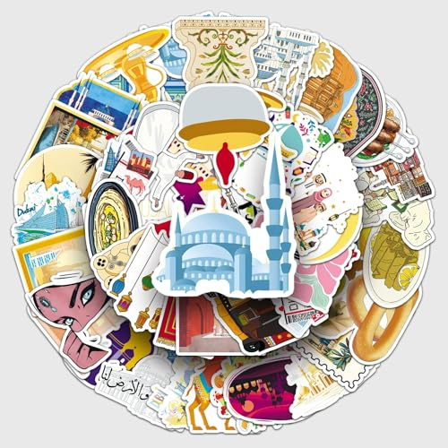 Bric Dodo 50 Stück Mittlerer Osten Aufkleber Auto Laptop Telefon Gitarre Skateboard Motorrad Fahrrad Middle East Stickers Set Vinyl Wasserdicht Aesthetic Aufkleber für Jugendliche Kinder Erwachsene