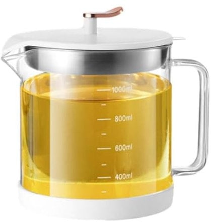Ölsieb Topf - 1L Fettkanne Transparent Glas Ölfilter mit Skala Feinmaschiges Sieb Küche Ölabscheider und Lagertank
