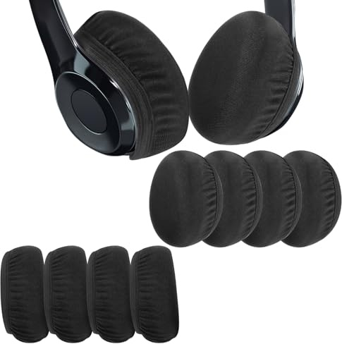 8 Pièces Housse Casque Audio Protection Casque Audio Coussinet en Tissu Extensibles Lavables Protection Contre la Sueur pour Écouteurs de Gym Jeux 9 à 11 cm | Noir
