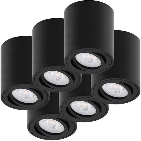 Oktaplex 6er Set Lile M Aluminium Aufbaustrahler schwenkbar inkl. LED Modul | Warmweiß 3000K, 345lm, 1,9W wechselbar Aufbauspot 80x85mm schwarz 230V