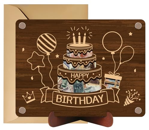 Tutukyle Geldgeschenke Geburtstag, mit Umschlag Ständer Geldgeschenk Geburtstag Verpackung Happy Birthday Geschenk für Junge Mädchen Männer Frauen (Torte)