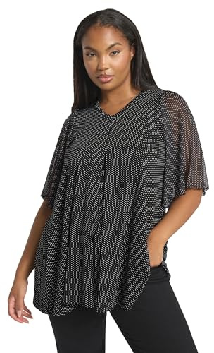 Yours Curve Polka Dot Mesh Sleeve Top - Women's - Plus Size Curve