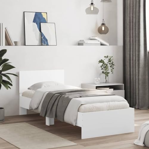 Emmtore Bettgestell mit Kopfteil Bett Gästebett mit Kopfteil, Schlafzimmerbett Schlafzimmermöbel Weiß 75x190 cm Holzwerkstoff