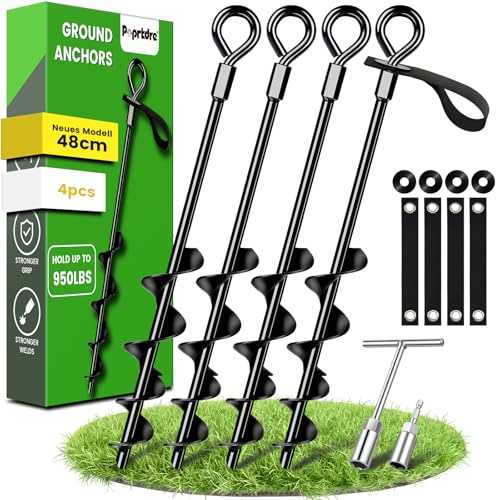 Ancoraggio a terra da 48 cm, confezione da 8 picchetti con cinghie resistenti | Ancoraggio da avvitare nel terreno per tende, altalene, tettoie, particolarmente stabile e facile da installare