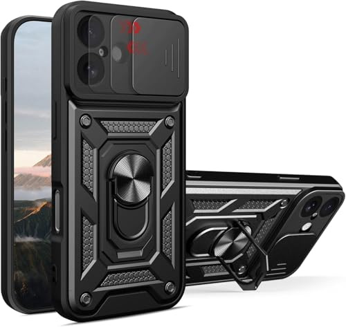 for Iphone 17 Phone Case, Shockproof Case with Camera Lens Protection, Protective Ring Armour Cover [Kickstand], Phone Case for Apple iPhone 17 Black