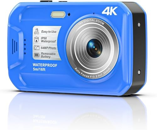 4K Underwater Camera, 64MP 16FT Waterproof Digital Camera with 32GB Card