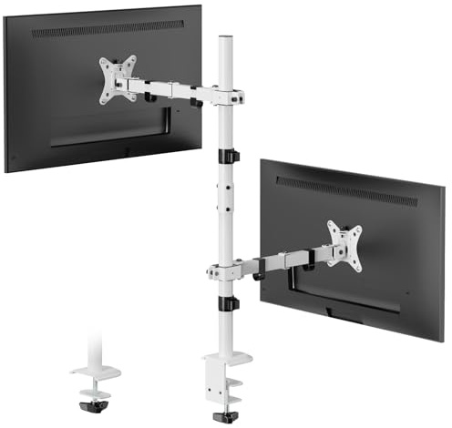 Monitor Halterung 2 Monitore, Extra hohe 80cm Pole Vertical Stack Bildschirmhalterung für 17-32 Zoll Monitore bis zu 9kg, VESA 75/100, Dualer Monitorständer mit Schwenk-Neige-Drehung